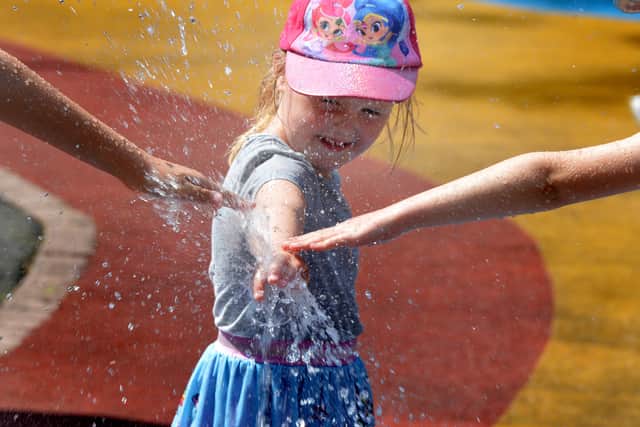 The splash pad area at Mary Stevens Park is good for all ages