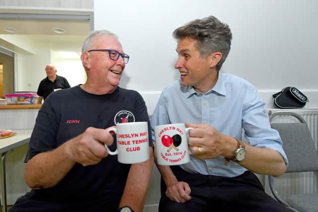 Sir Gavin enjoying a cuppa with co-founder John Quinn