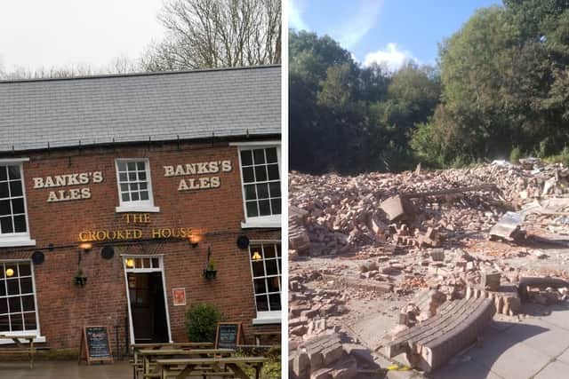 The Crooked House before and after the blaze and demolition