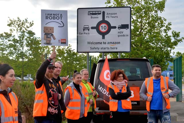 The protest was loud, but good-natured, with chants about Jeff Bezos and union rights