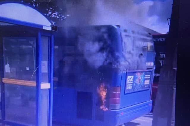 A Diamond bus caught fire on Spon Lane in West Bromwich in June. Photo: Shaun Harrison.