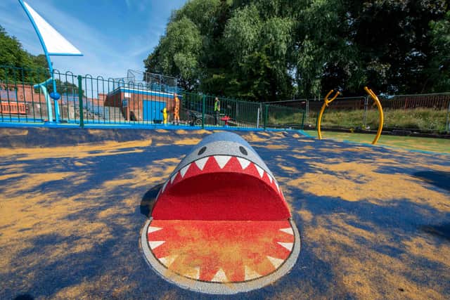 A friendly shark forms part of the splash play at East Park.