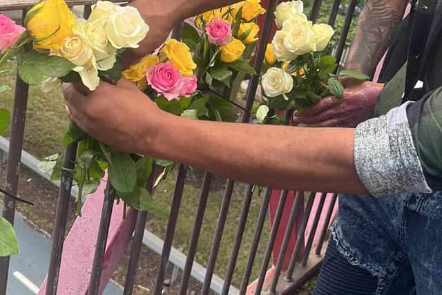 Flowers were fixed to the footbridge 