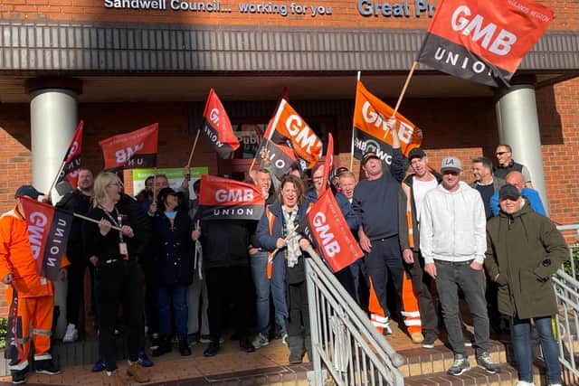 A previous GMB protest by Serco refuse workers outside Sandwell Council House.