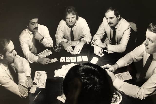 Michael Wernick pictured in 1985 at the Midlands Hotel practicing for The Grand Prix of Poker