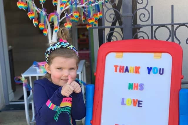 Darcey pictured during the Covid lockdown in 2020 when she made a rainbow tree to show her support for the NHS