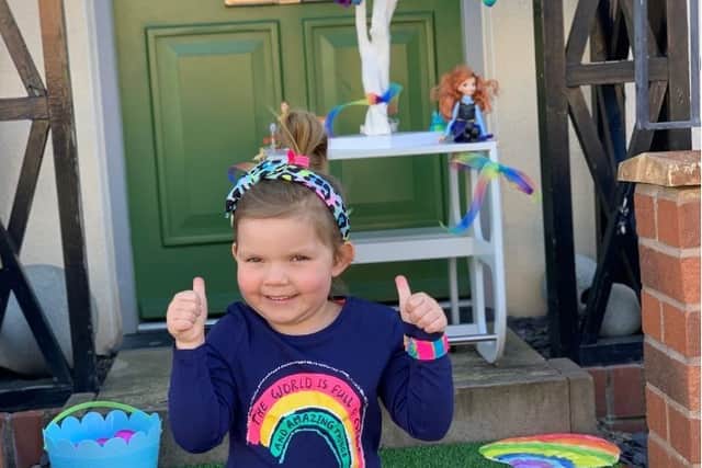 Darcey pictured during the Covid lockdown in 2020 when she made a rainbow tree to show her support for the NHS