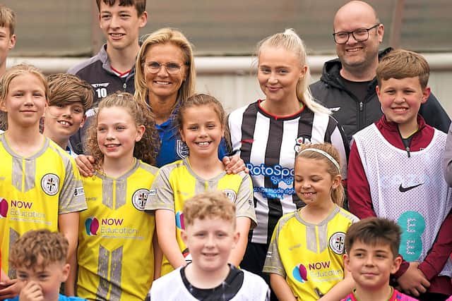 England boss Sarina Wiegman meets youngsters at Boldmere yesterday