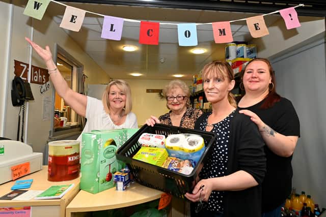 Volunteers Karen Murphy, Patricia Fergusson, Sue Johnson and Natalie Bird celebrate the opening of the shop