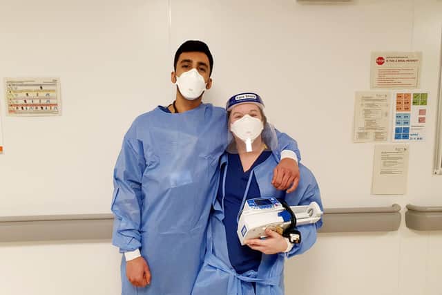Dr Shivam Sharma of the BMA West Midlands regional junior doctors committee, with a colleague during the pandemic