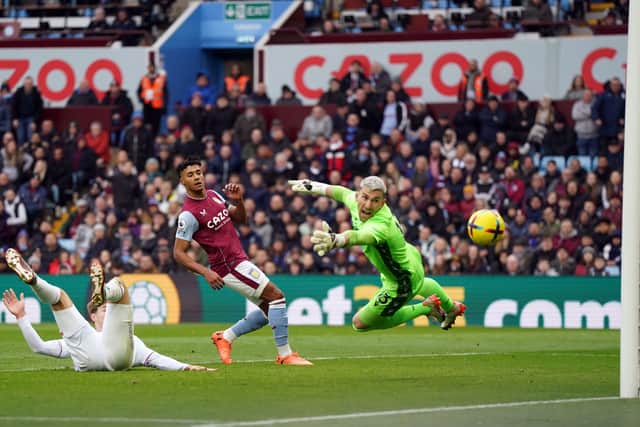 Crystal Palace's Joachim Andersen scores an own goal to gift Aston Villa a 1-0 lead during the Premier League match at Villa Park, Birmingham. Picture date: Saturday March 4, 2023. PA Photo. See PA story SOCCER Villa. Photo credit should read: Jacob King/PA Wire...RESTRICTIONS: EDITORIAL USE ONLY No use with unauthorised audio, video, data, fixture lists, club/league logos or "live" services. Online in-match use limited to 120 images, no video emulation. No use in betting, games or single club/league/player publications..