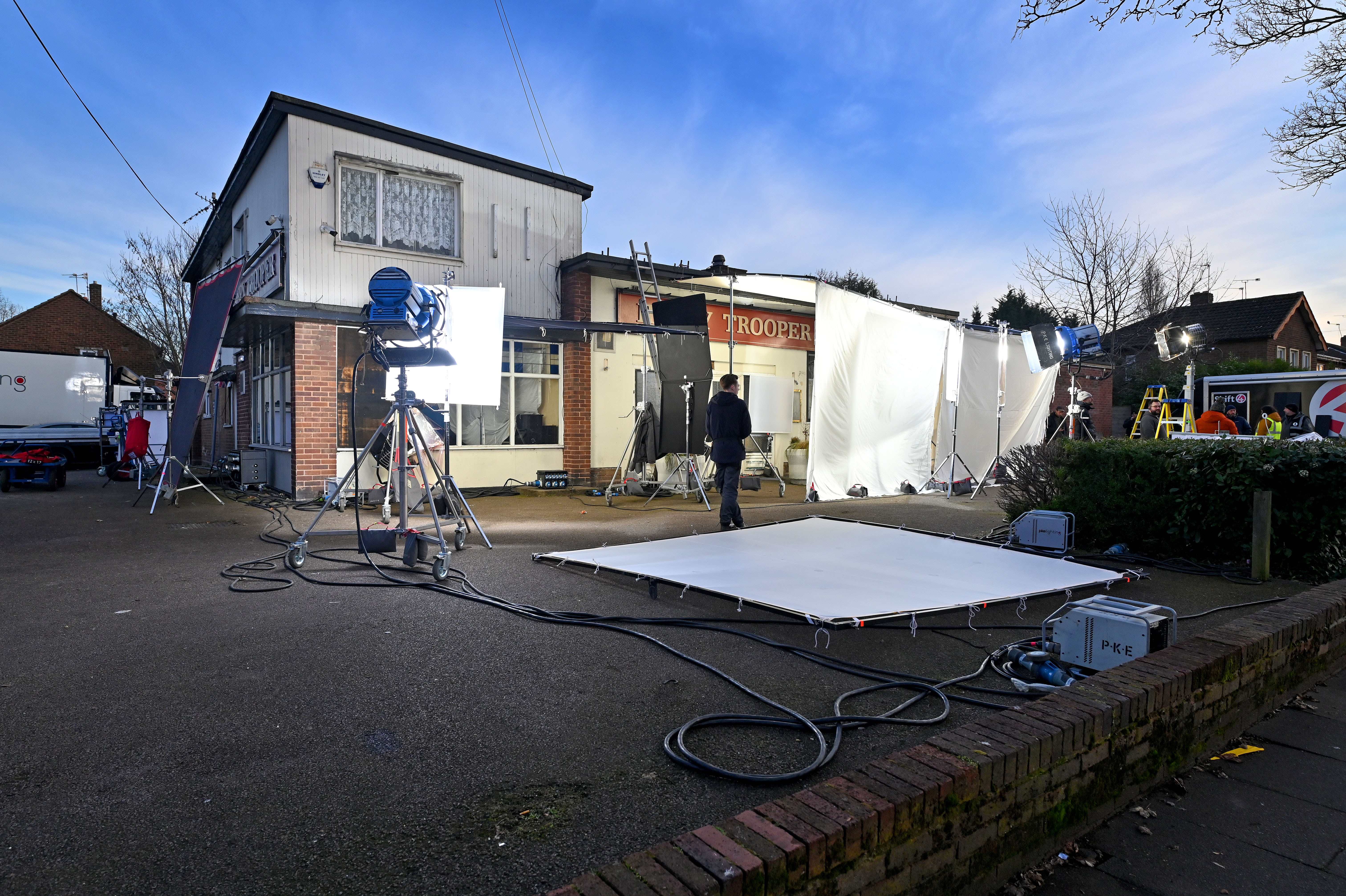Filming taking place at the Coach and Horses pub in West Bromwich – which has been renamed 'The Happy Trooper – for the new Steven Knight drama This Town.
