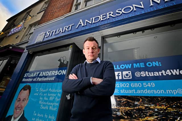 Wolverhampton South West MP Stuart Anderson outside his city centre office