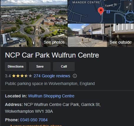 A Google search of 'Wulfrun car park' shows the Garrick Street site labelled as an NCP. Picture: Google