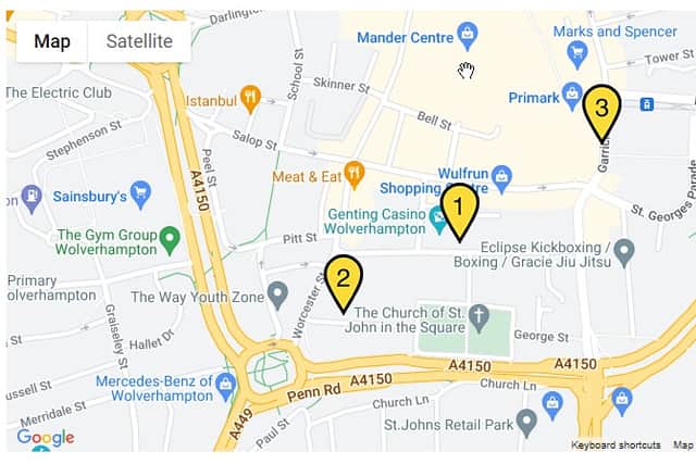 A map on the NCP website still includes the Garrick Street site (3), but leads to a blank page when clicked. Picture: Google Map Data 2023/NCP