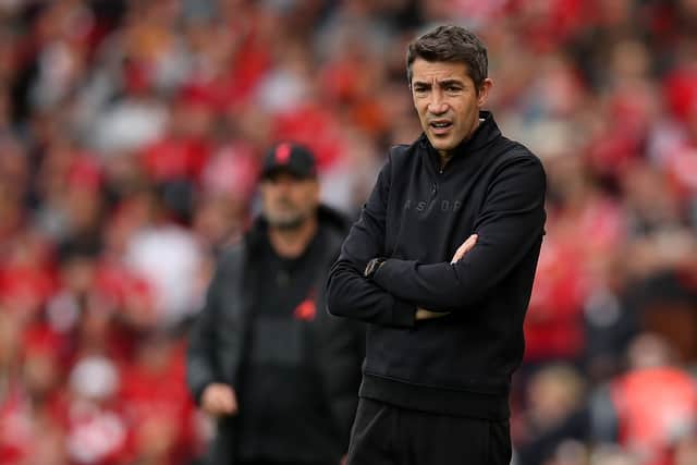 Bruno Lage had a difficult end to the campaign with results hard to come by. Here he watches on as Wolves are beaten 3-0 by Liverpool (Getty)