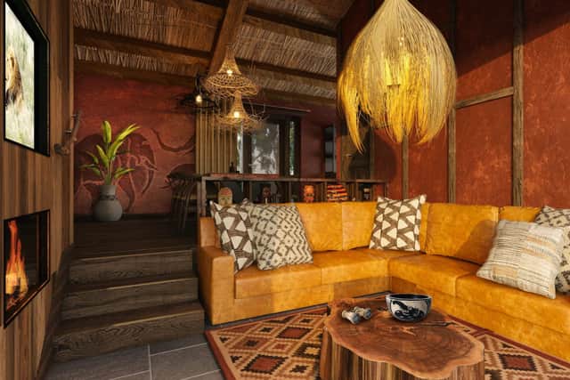 CGI images of the bedrooms and living space in the new Lion Lodges at West Midland Safari Park