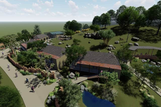 CGI image of the exterior of the Lion Lodges and new habitat