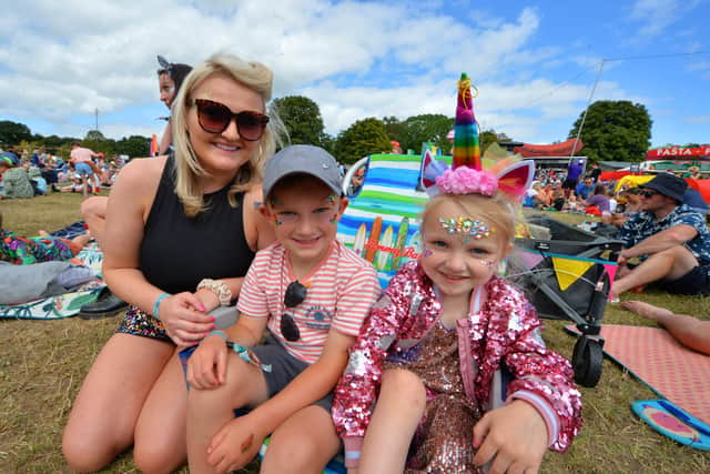 Enjoying Camp Bestival Shropshire 2022 were Jade Barber, of Cannock, with Arthur Bevington, aged five, and Mabel Barber, four