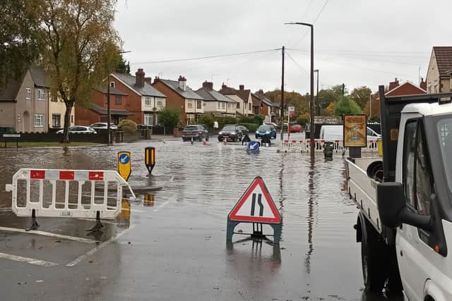 There was localised flooding in Wednesbury near to the entrance to Gallagher Retail Park. Photo: Mark Todd