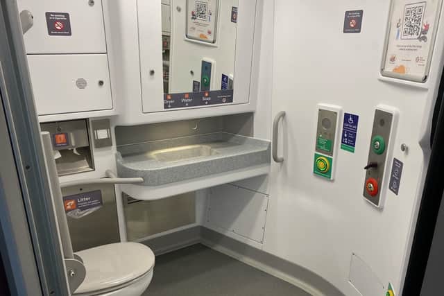 There is at least one accessible toilet per train