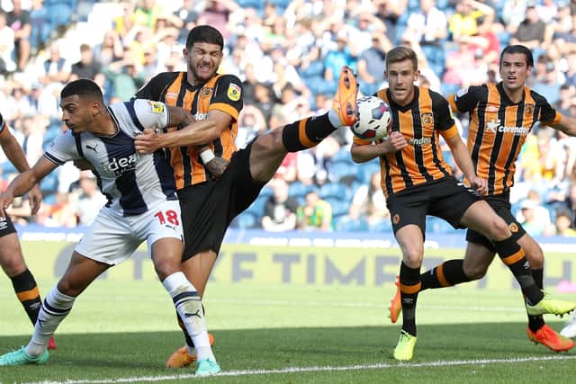 Tobias Figueiredo of Hull City scores an own goal to make it 1-0 during the Sky Bet Championship between West Bromwich Albion and Hull City at The Hawthorns on August 20, 2022 in West Bromwich, United Kingdom. (Photo by Adam Fradgley/West Bromwich Albion FC via Getty Images).
