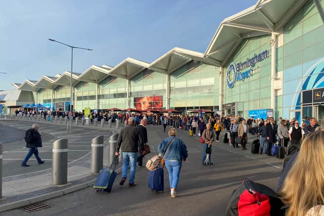 Photo taken by a passenger flying from Birmingham Airport to Edinburgh, Matthew Broome, show huge queues on the morning of Monday, May 9. Credit: Matthew Broome/BPM.
