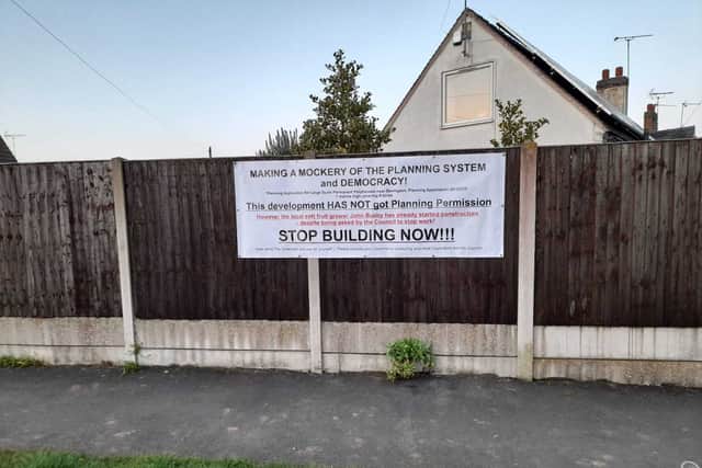 A banner put up in Derrington to tell residents about the development.