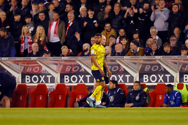 Darnell Furlong of West Bromwich Albion reacts following his red card during the Sky Bet Championship match between Nottingham Forest and West Bromwich Albion at City Ground on April 18, 2022 in Nottingham, England. (Photo by Malcolm Couzens - WBA/West Bromwich Albion FC via Getty Images).