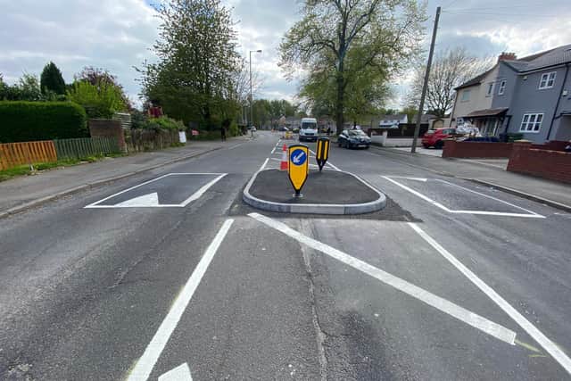 Newly installed speed bumps on Dixon Street