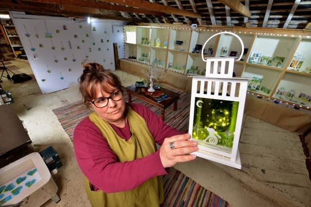 Ally with one of her decorative lanterns