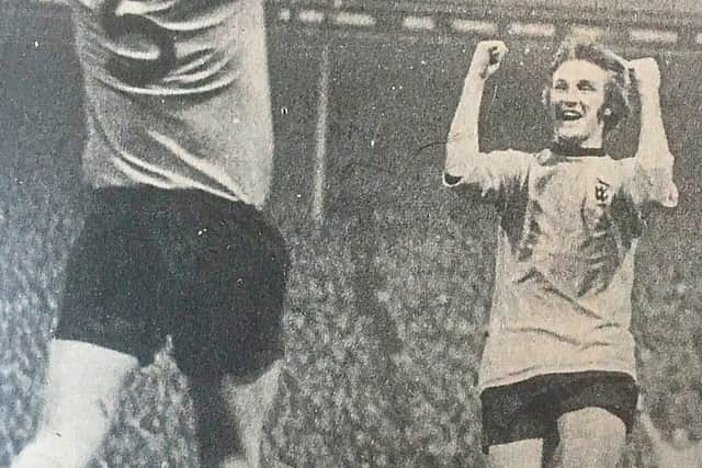 Frank Munro and Steve Daley enjoy Munro’s goal against Ferencvaros