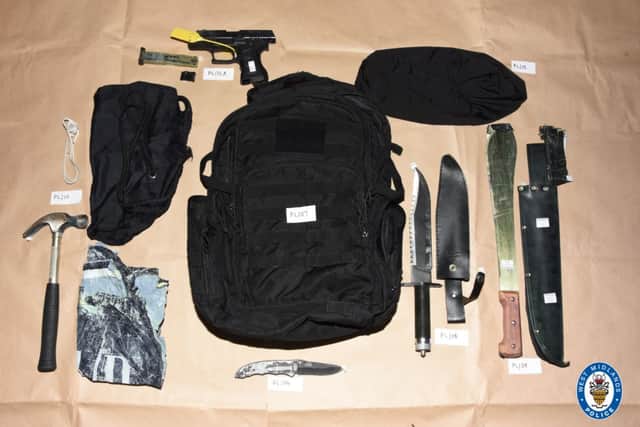 Parminder Hunjan's backpack was full of weapons. Photo: West Midlands Police