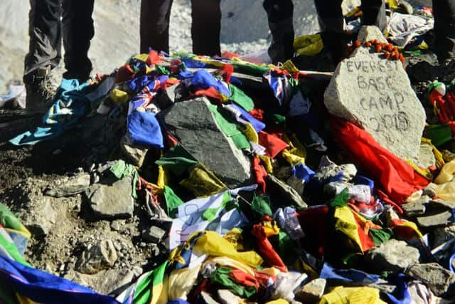 Suresh, second right, at Everest base camp in 2019