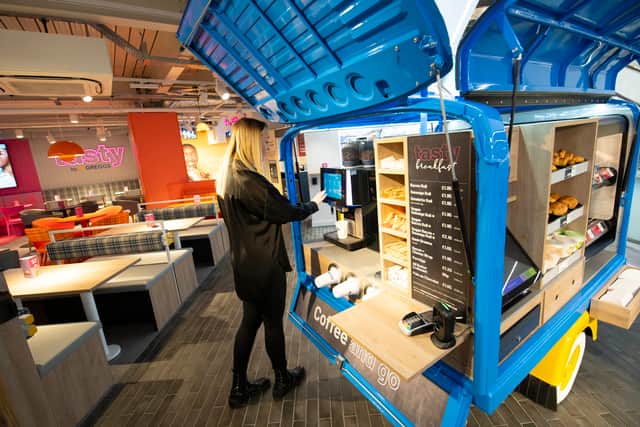 A self-serve Greggs coffee cart is also included