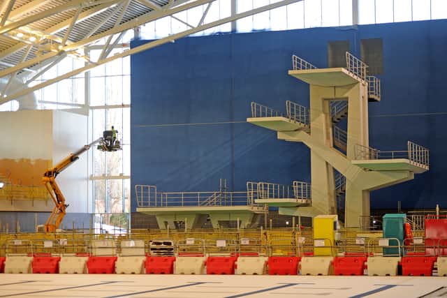 The diving boards are in place and the diving pool filled at the centre