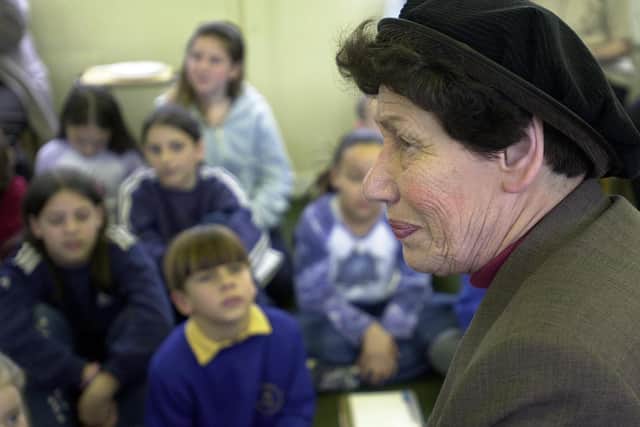 Children at Bramford Primary School listen to Hannah Goslar's stories of her friend Anne Frank, back in 2001