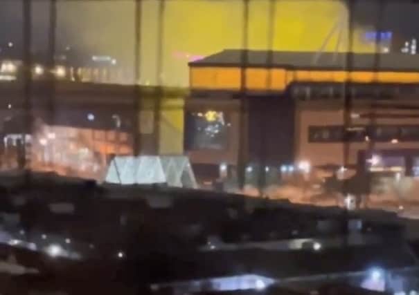 Smoke pouring above Molineux after a fire broke out in the Billy Wright stand. Photo: Kyle Hughes