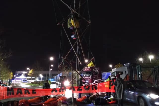 The blockade could be seen outside of the fulfilment centre in Rugeley. Photo: Extinction Rebellion Midlands