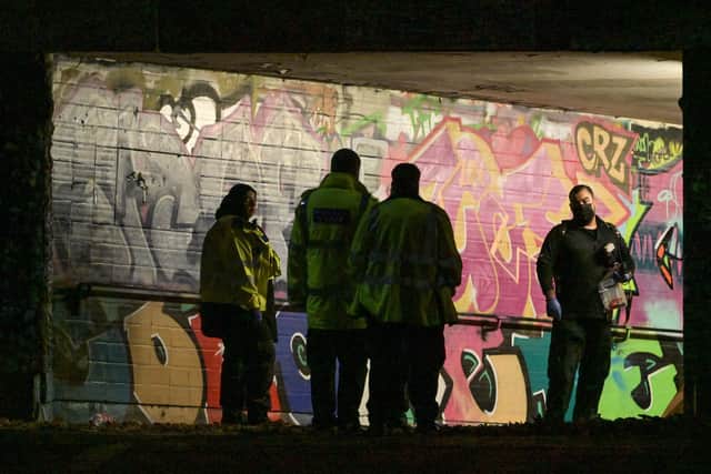 Police at the scene after a 13-year-old boy was shot at Hockley Circus. Photo: SnapperSK