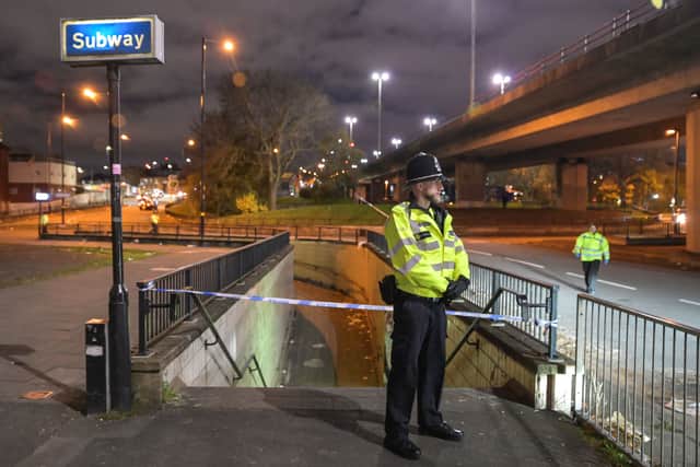 Police at the scene after a 13-year-old boy was shot at Hockley Circus. Photo: SnapperSK