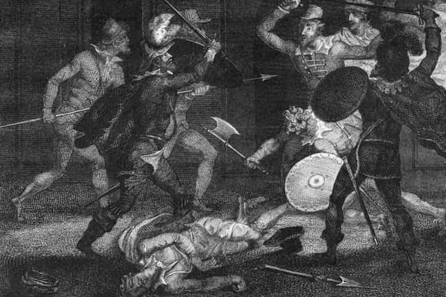 "Percy and Catesby slain in attempting their escape from Holbeach", by an unknown artist. Image courtesy of William Salt library in Stafford