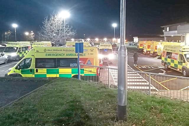 Ambulances queueing to get into Princess Royal Hospital in Telford