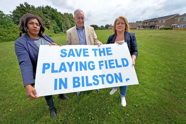 Councillors are opposing plans to build houses on green belt land in Bilston. Pictured are councillors Olivia Birch, Phil Page and Linda Leach