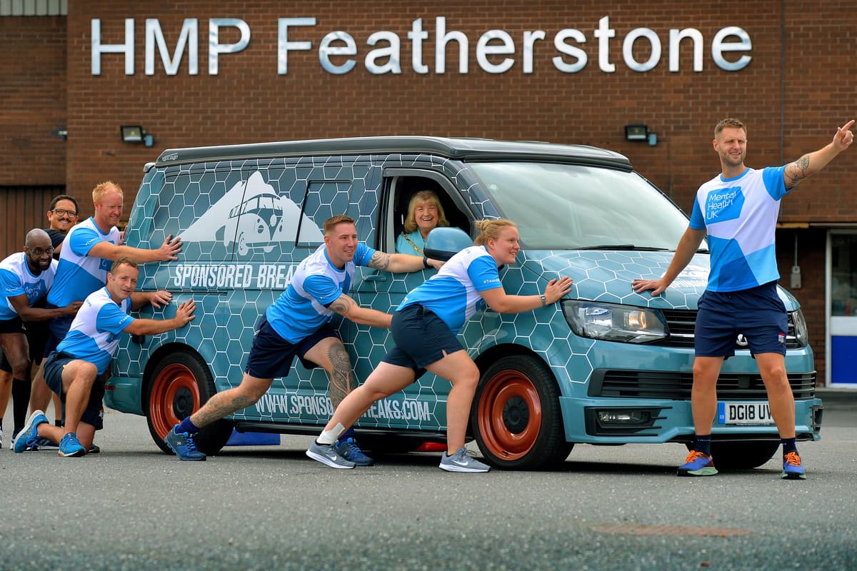 Hmp Van Six prison staff from HMP Featherstone in Wolverhampton push camper-van ...