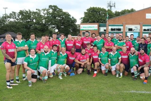 Sutton Coldfield RFC and Stourbridge players at the 100th anniversary of the Royal Town club  