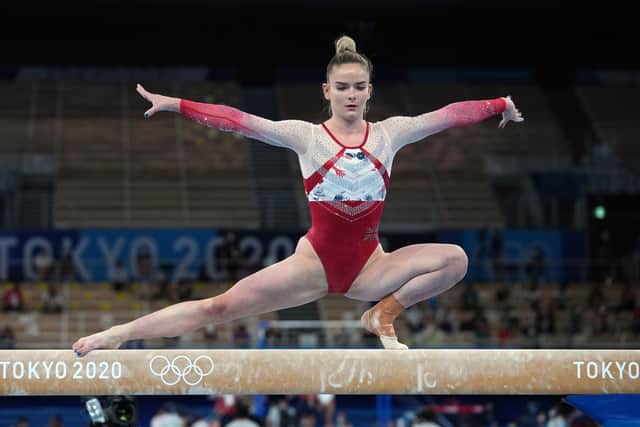 Alice Kinsella on the balance beam during the Women's Team Final