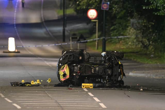 The aftermath of the crash on the A41 Warwick Road. Photo: SnapperSK