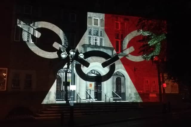 A huge image of the Black Country flag was beamed onto the walls of Dudley Town Hall to mark Black Country Day