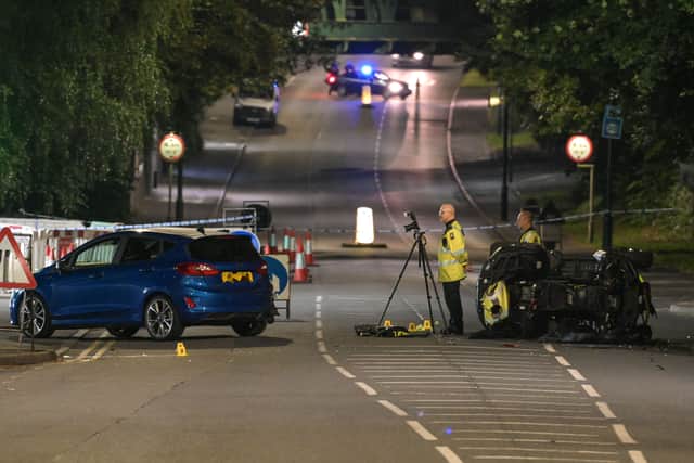 The aftermath of the crash on the A41 Warwick Road. Photo: SnapperSK